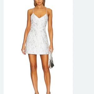 Alice + Olivia Tayla Intern White and Silver Mini Dress